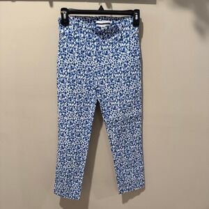 Jules & Leopold Floral Print Cropped Pants Blue White Stretch‎ Casual Cute